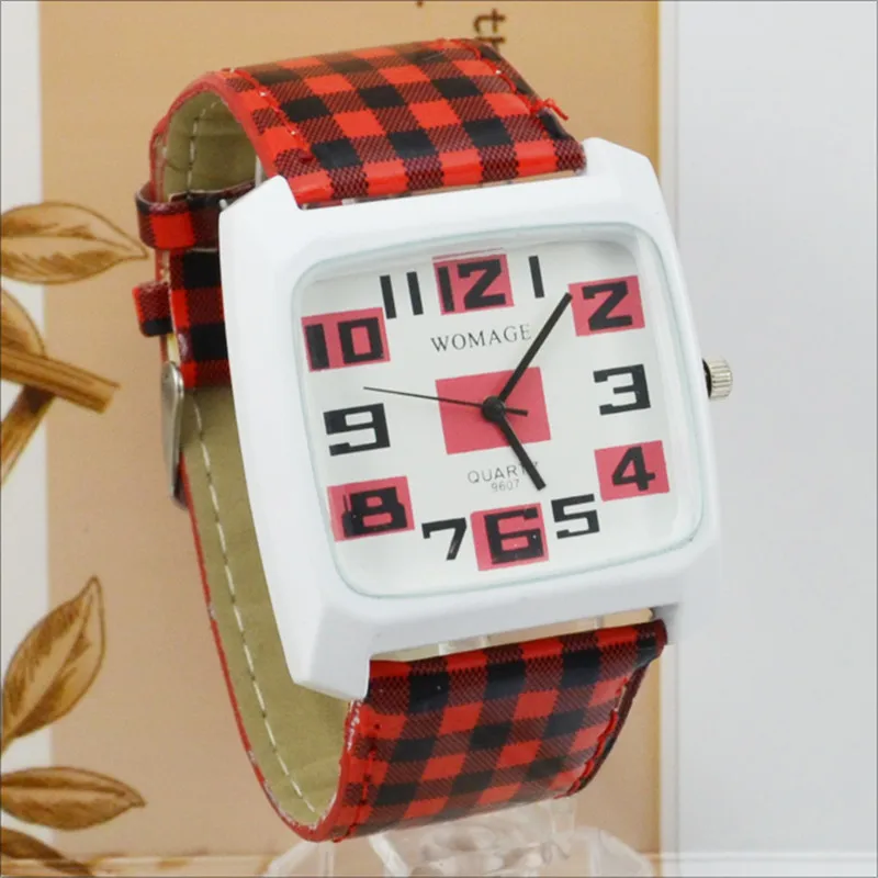 Womage Womens Watches 패션 여성 스퀘어 시계 가죽 밴드 Quartz Wratch 캐주얼 여성 시계 학생 시계 Best Gift