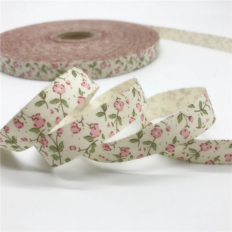 10mm 15mm 5Yards Cotton Ribbon Printed Flower Ribbon Handmade Design For Sewing Fabric Christmas Decoration