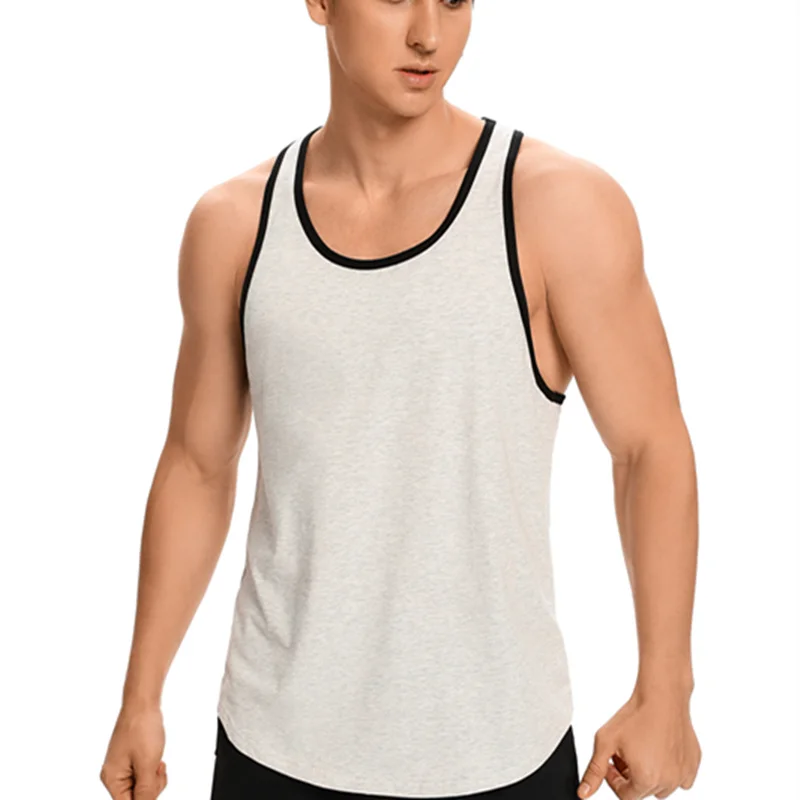 Men Tank Shirt Athletic Sleeveless Y-Shirt Circular Cut Cotton Undershirt for Workout Training Basketball Tank Top Tee