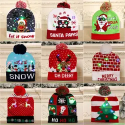 60pcs/ A Lot Christmas Cartoon Light Hat Adult Children's Knitted Yarn Multicolor Luminous Knitted Hat Christmas Hat Wholesale