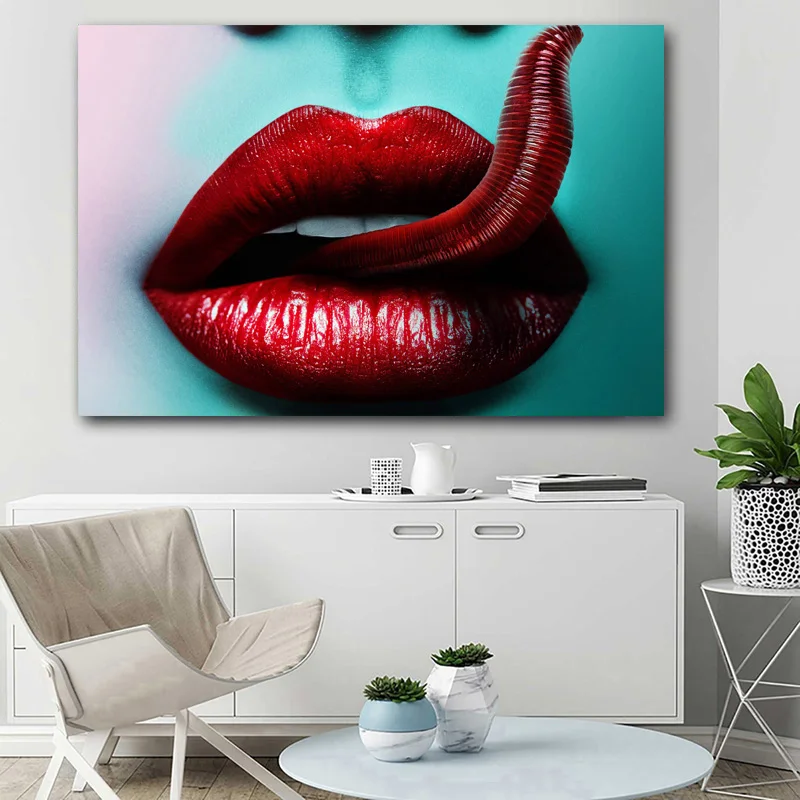 Movie Viral Lady red lips tongue Fantasy Wall Art Posters Canvas Prints Artwork paintings for Living Room Decor