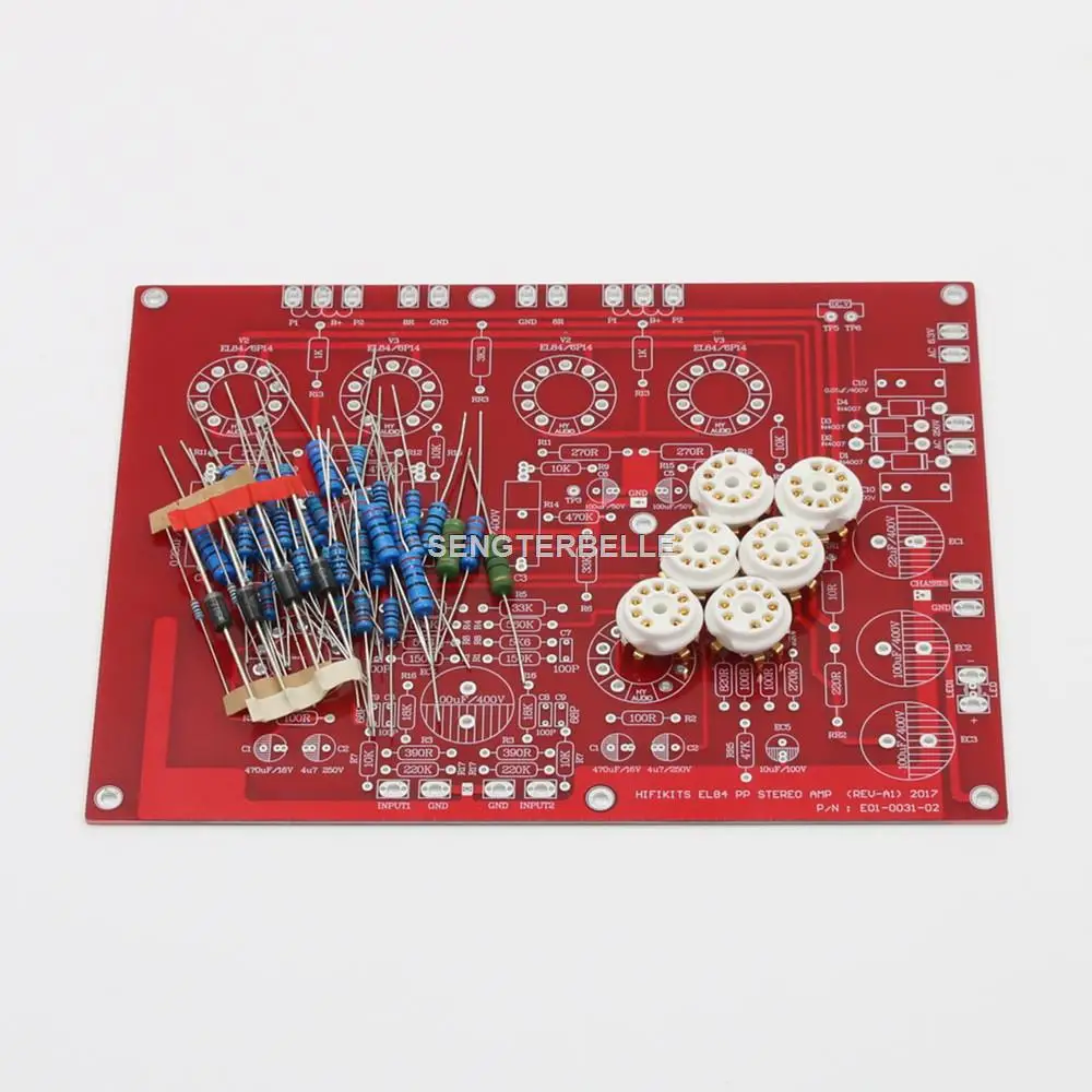 HiFi EL84 +ECF80 Stereo Push-Pull Tube Amplifier Board Kit 12W +12W（ PCB + Resistors +Tube Seat ）