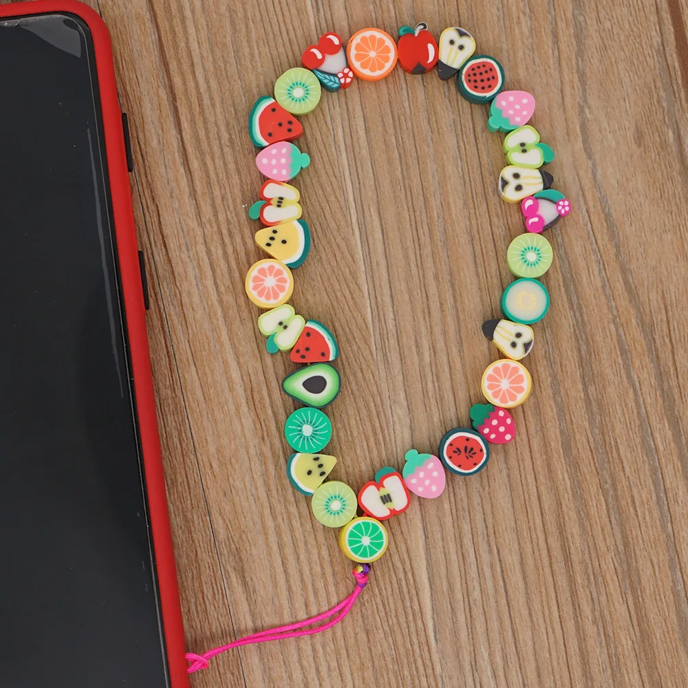 Cute Fruit Bead Phone Strap Chain Multi-function Hanging Hand Rope per iphone Keys USB Cell Lanyard Cord цепочка