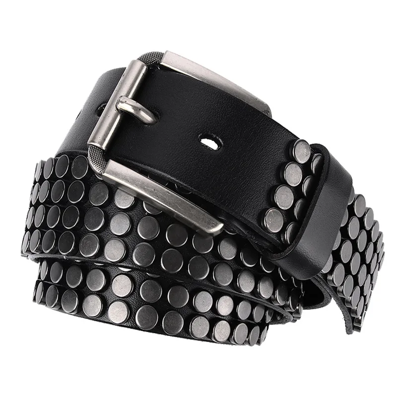 (Ta-weo) Men Fashion Punk Rivet Genuine Leather Belts, spot light luxury personality Unisex Pin Buckle Belt