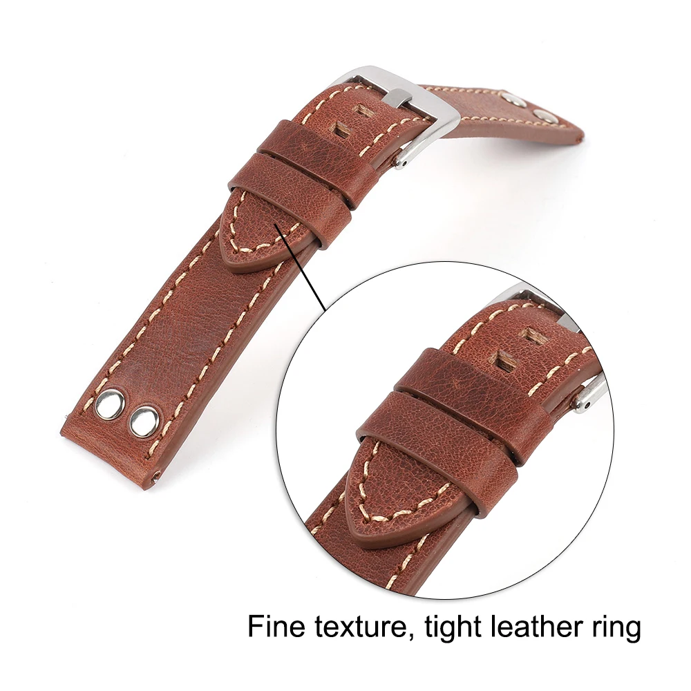 Handmade Genuine Leather Rivets Watch Band Strap 20mm 22mm Coffee Brown Watchband Stainless Steel Buckle Wrist Belt Bracelet