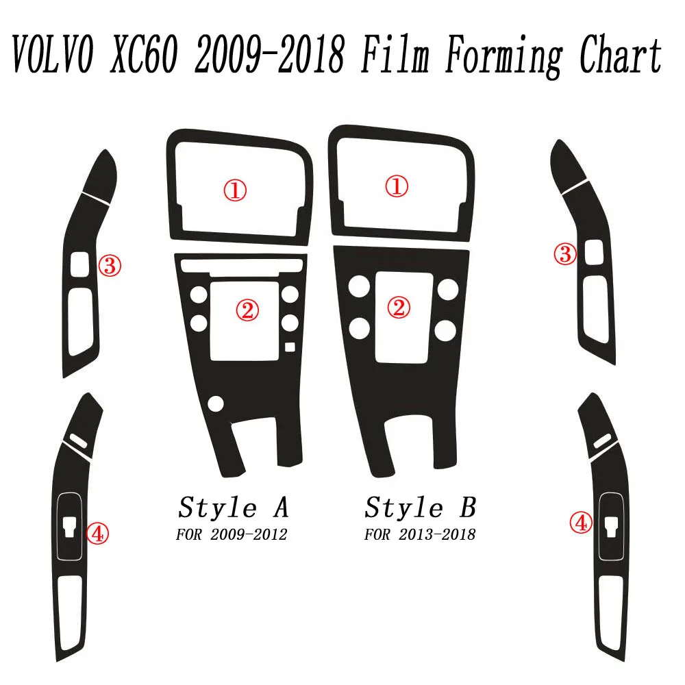 For Volvo XC60 2009-2018 Interior Central Control Panel Door Handle 5D Carbon Fiber Stickers Decals Car styling Accessorie