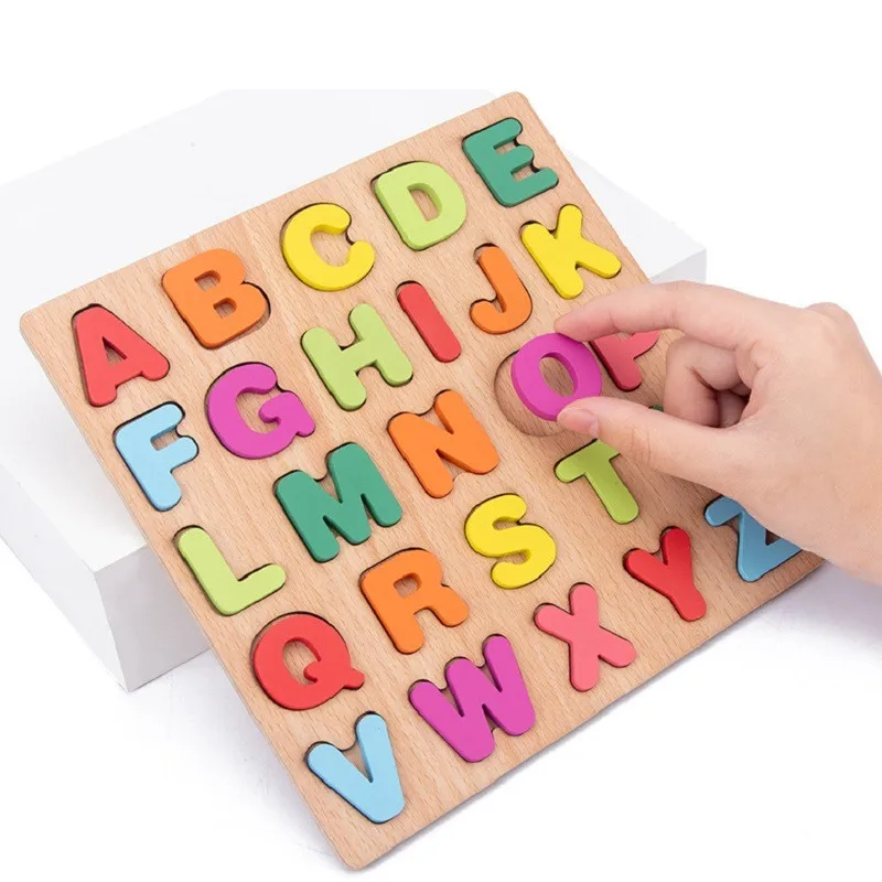 20*20cm Wooden Board with Colorful Alphabet Number 3D Puzzle Kids Early Educational Toy Children Matching Letter Family Game