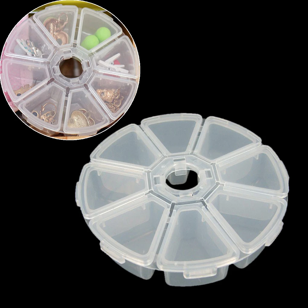 

Useful Mini Plastic Round 8 Cell Compartment Pill Jewelry Organiser Container Storage Box case