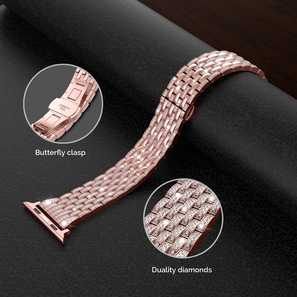 Bling Strap for Apple Watch Band Crystal Rhinestone Womens Luxury Wristband Diamond Zinc Alloy Strap for iWatch Series 5 4 3 2 1