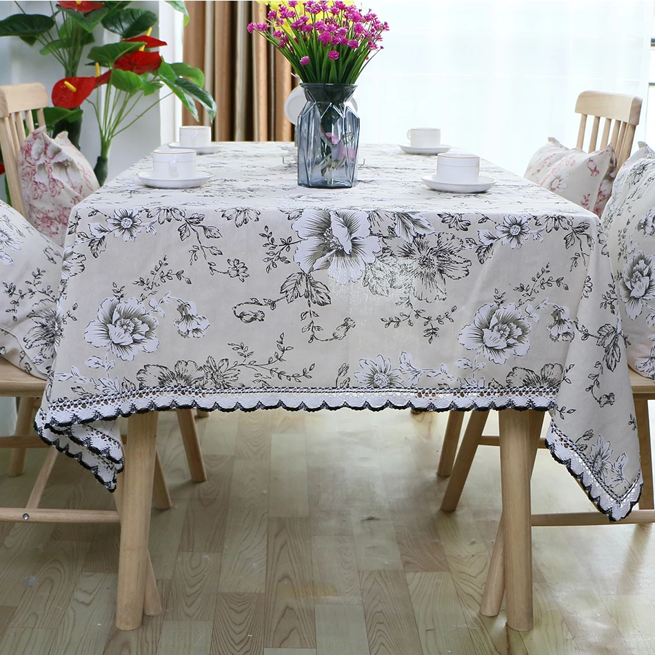 

Customizable Blending Flower Tablecloth,Rectangular with Lace Table Cover,for Home Kitchen Dinning Table Decor Mantel Mesa