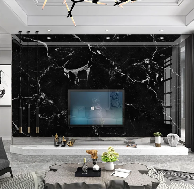 xuesu High-end imported black marbled background wall slab custom wallpaper mural 8D waterproof wall covering