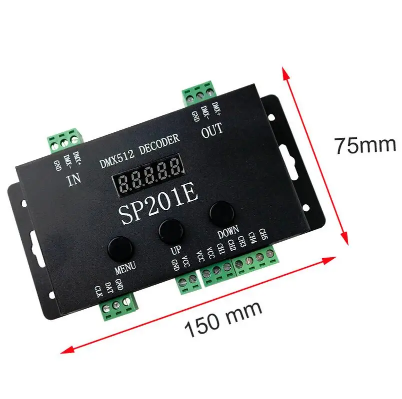 

SP201E DMX512 Decoder controller SPI Signal Addressable RGB IC led strip PixSPel LED 5 Channel PWM Output WS2811 UCS1903 TM1804