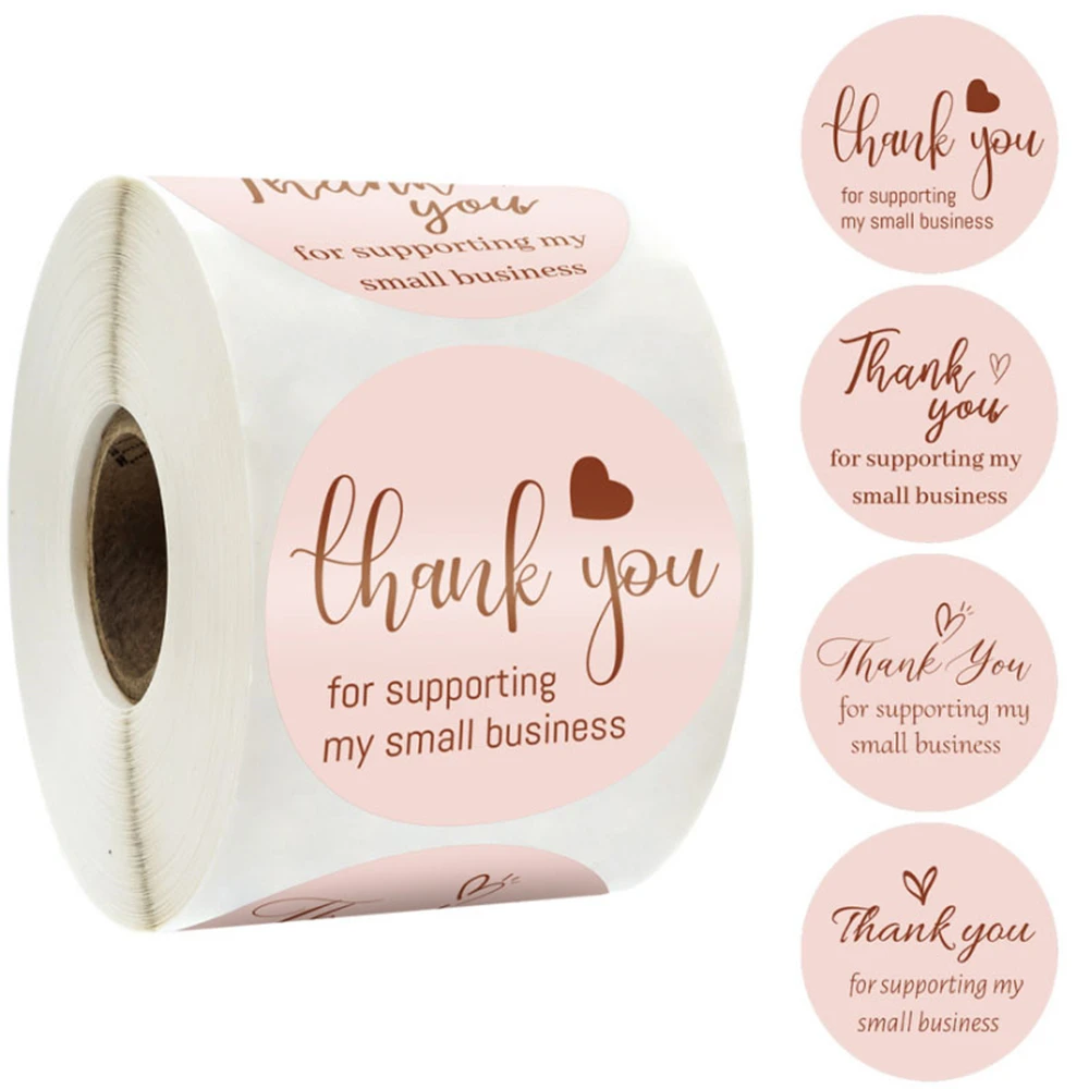 Pink Gold Leaf Thank You for Supporting My Business Card for Commercial Use Party Decor Stickers Invitation Envelope Label Card