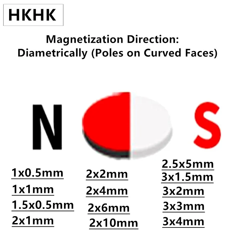 Ndfeb magnético para hall, ímã de 1x0.5 1x1 1.5x0.5 2x1 2x2 2x4 2x6 2x10 2.5x5 3x1.5 3x2 3x3 magnetização n45h de 3x4mm diametricamente magnetizada