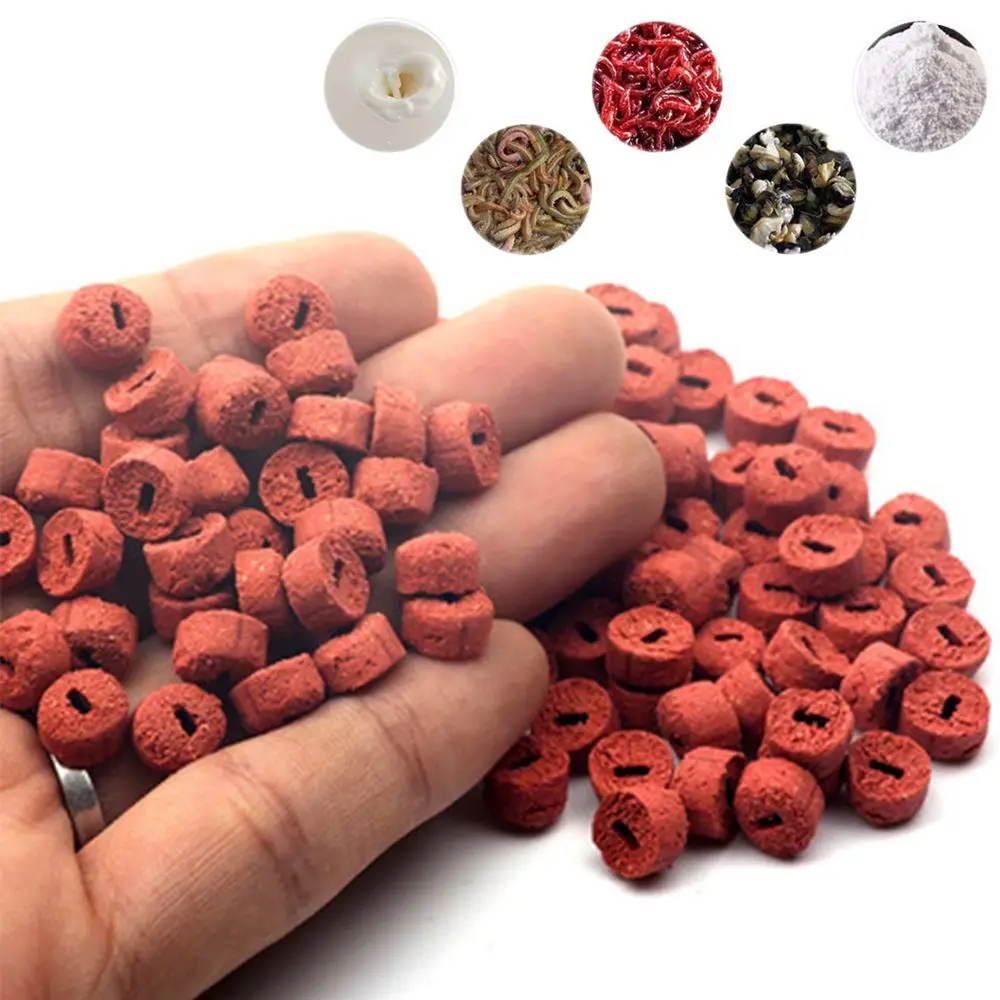 25g 100pcs Red Carp Fishing Hollow Bait Grass Carp Baits Fishing Baits Lure Formula Insect Particle Boilie Pellets Hook Up