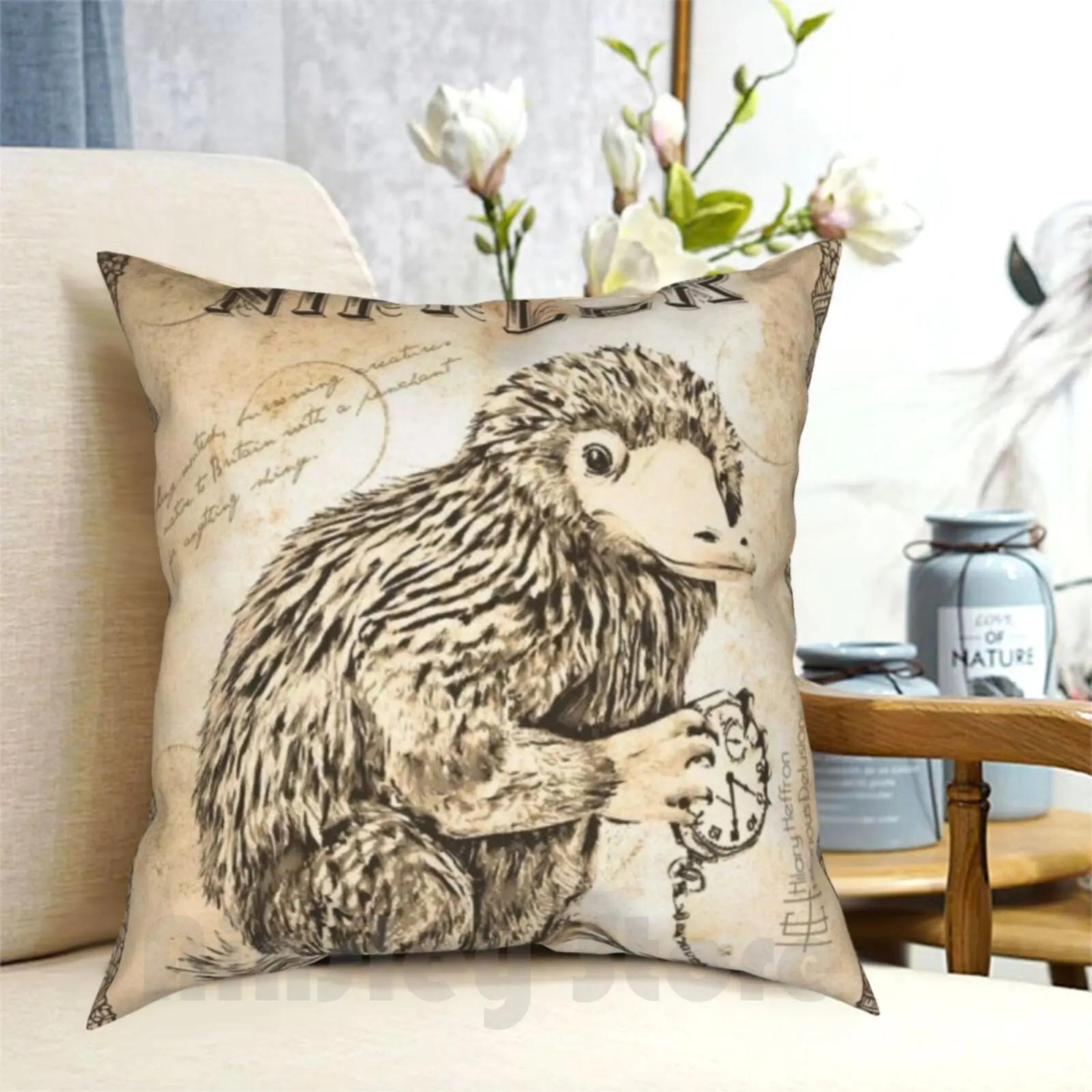 Niffler Pillow Case Printed Home Soft DIY Pillow cover Cottage Core Dark Acadamia Fae Bohemian Art Fairy Art Astronomy