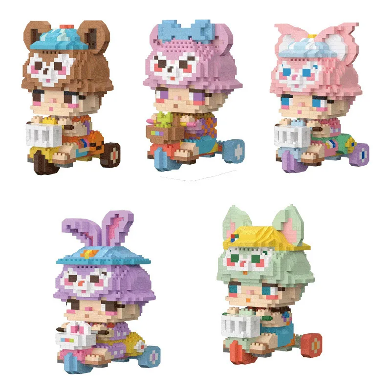 

Cycling Duffy Friend Micro Building Blocks Disney Linabell Gelatoni ShellieMay Mini Diamond Brick Figures Toys For Kid