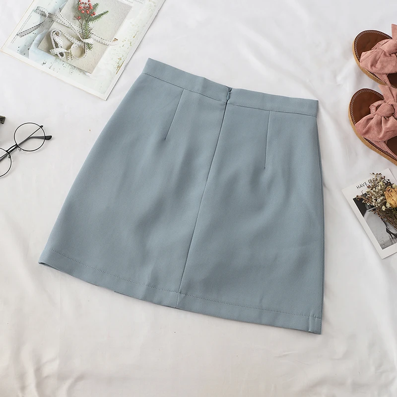 

2020 Summer Skirts Women Front Split Mini Bodycon Skirt solid color sweet cute skirt Retro High Waist Short