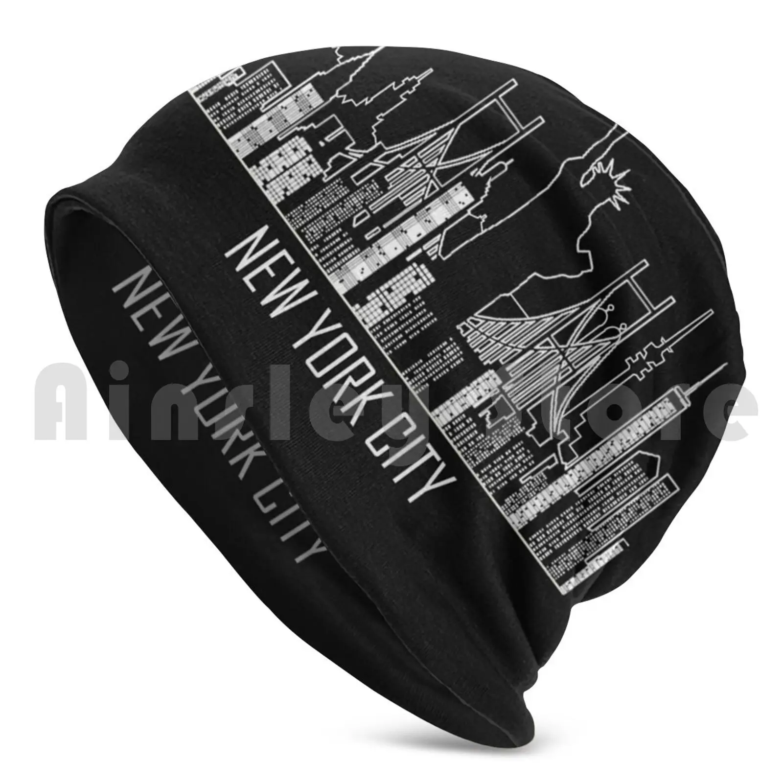 New York City Skyline Silhouette With Statue Of Liberty Usa United States Of America Beanies Pullover Cap Comfortable