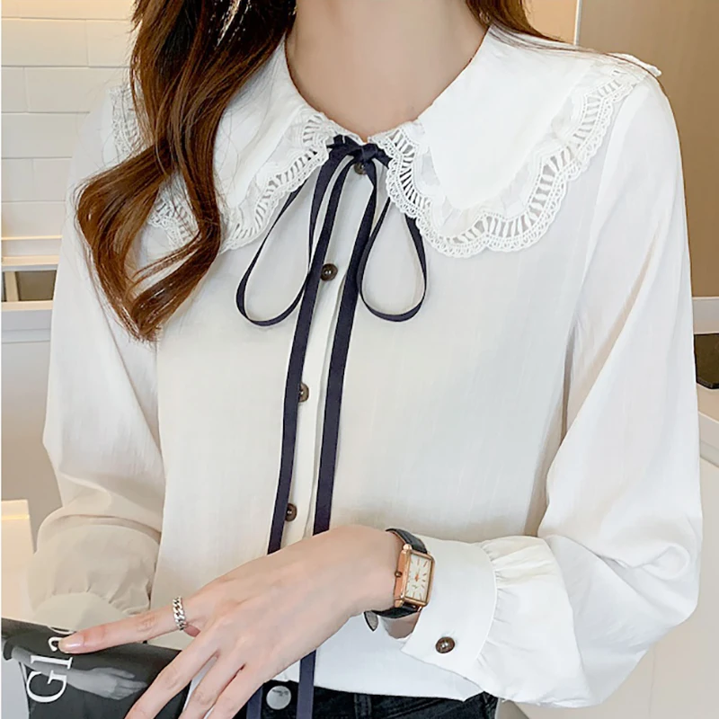 

Blusas Mujer De Moda 2021 Autumn Bow White Shirt Women Long Sleeve Female Blouse Office Ladies Tops Woman Clothes Blouses Femme