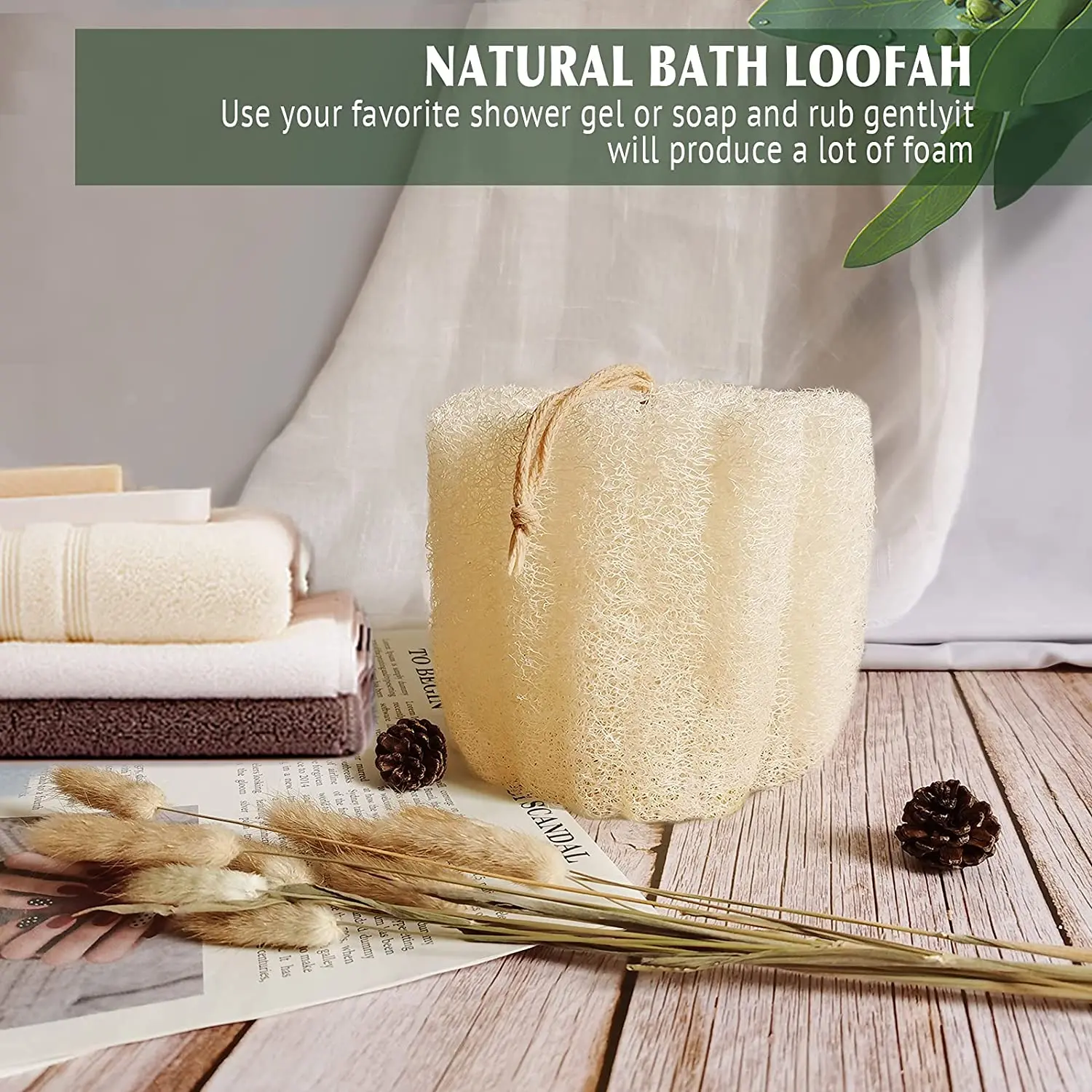 Éponge luffa de douche naturelle, épurateur corporel exfoliant de bain, éponges Lufa de Spa souples et moussantes de 4 pouces (3 paquets)