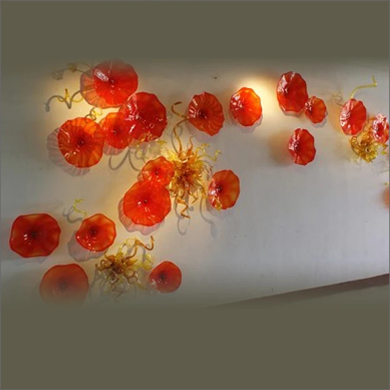 

Modern Art Decoration Custom Made Murano Glass Chihuly Style Wall Plates Blown Glass Hanging Wall Art Plates for Home Decor