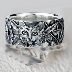 Creative Cartoon Animal Cat Ring Vintage Silver Simple Design Men and Women Party Jewelry Gifts