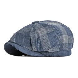 LDSLYJR  Spring Autumn Corduroy Plaid  Newsboy Caps Flat Peaked Cap Men and Women Painter Beret Hats 23