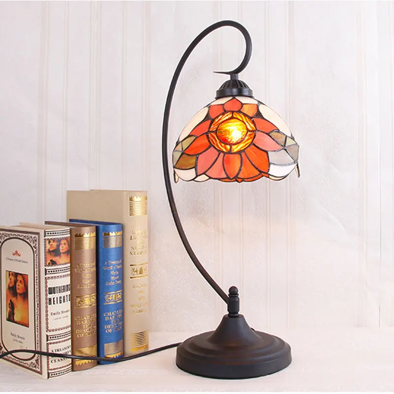 

Mediterranean Tiffany Restaurant Bar Cafe LED Table Lamp Colorful Glass Bedroom Desk Lamp Living Room Home Decor Light Fixtures