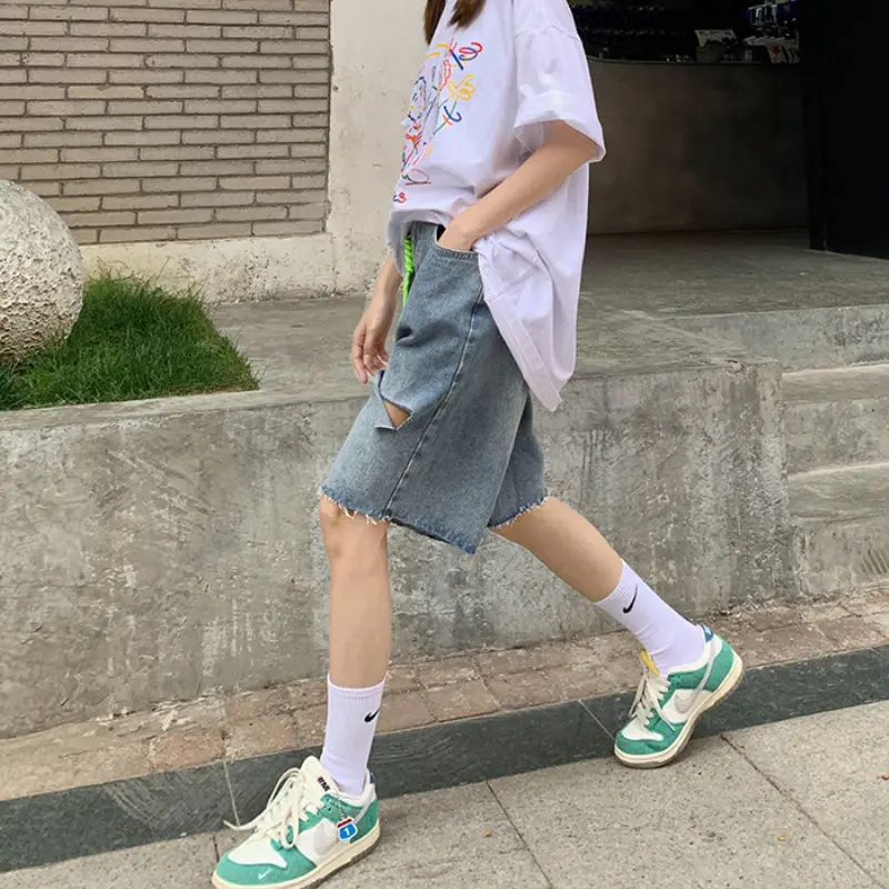 Shorts Women Fashion Solid Daily Denim Hole Popular Leisure Streetwear High Waist Newest Cozy Boyfriend All-match Ulzzang Retro