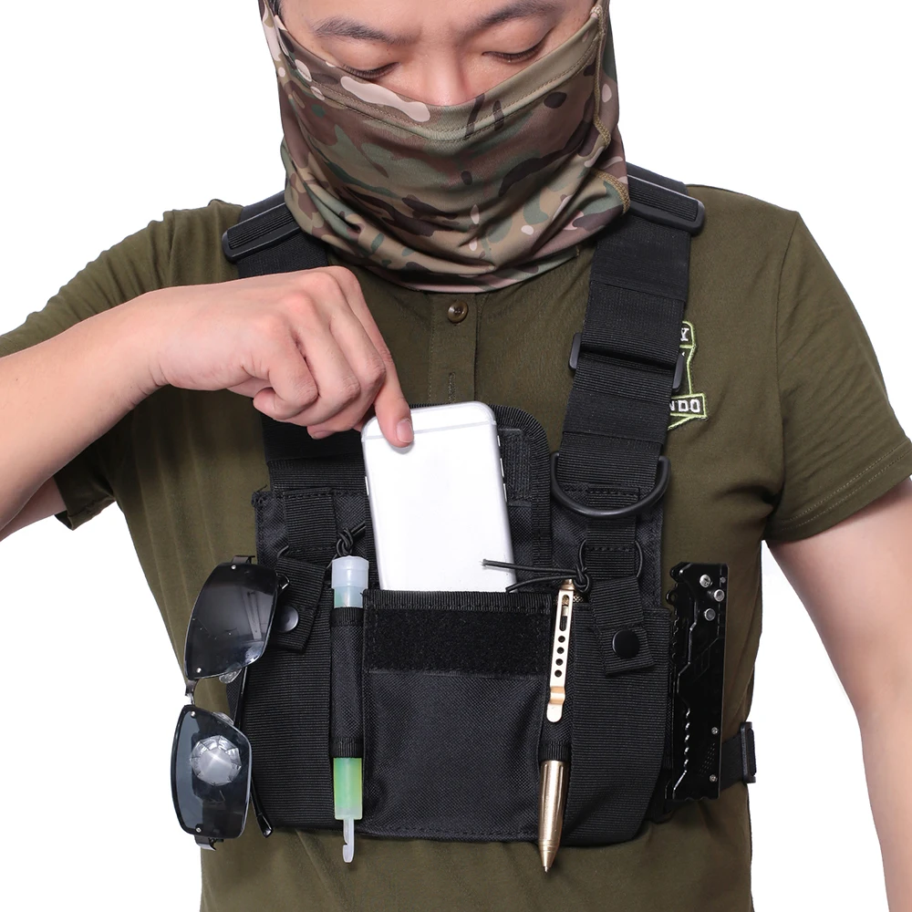 

Tactical Vest Chest Rig Pack Pouch Harness Walkie Talkie Waist Pack Holster Backpack Airsoft Two Way Radio Hunting Bag