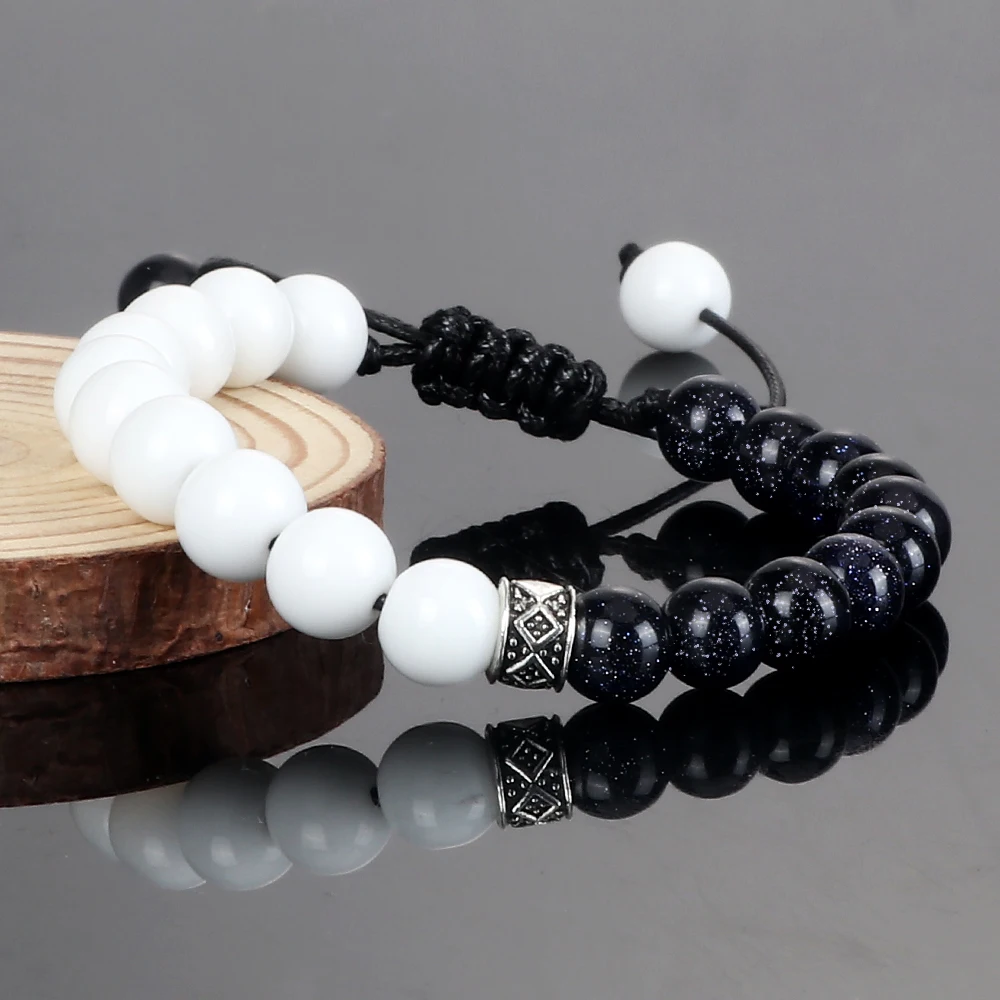 Trendy White Men Beads Bracelet Handmade Natural Tiger Eye Lava Stone Onyx Strand Adjustable Bracelets Women Yoga Energy Jewelry