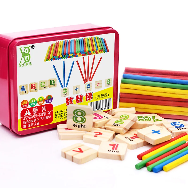 

Montessori Counting Stick Calculation Math Educational Toy Wooden Number Cards and Counting Rods with Box