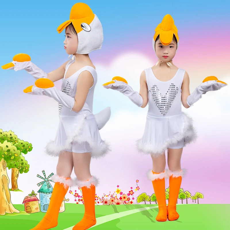 White Goose Costume Kids Animal Halloween Cosplay Costumes School Dance Clothes cartoon Animal Costume