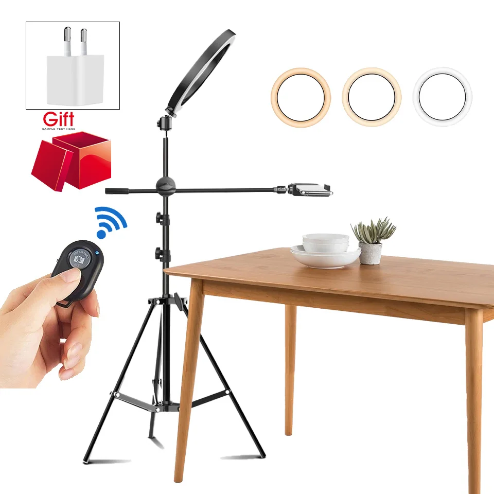 Circle Led Video Selfie Ring Light Photography Fill Lighting Camera Photo Studio Phone Lamp With Tripod Stand Boom Arm Youtube