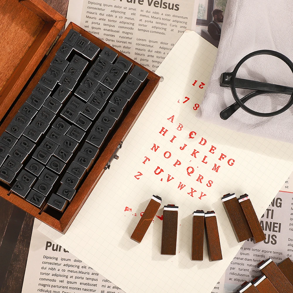 Fromthenon Wooden Journal Stamps Letters and Numbers Seal Multiple Vintage Trend Series Creative DIY School Stationery Supplies