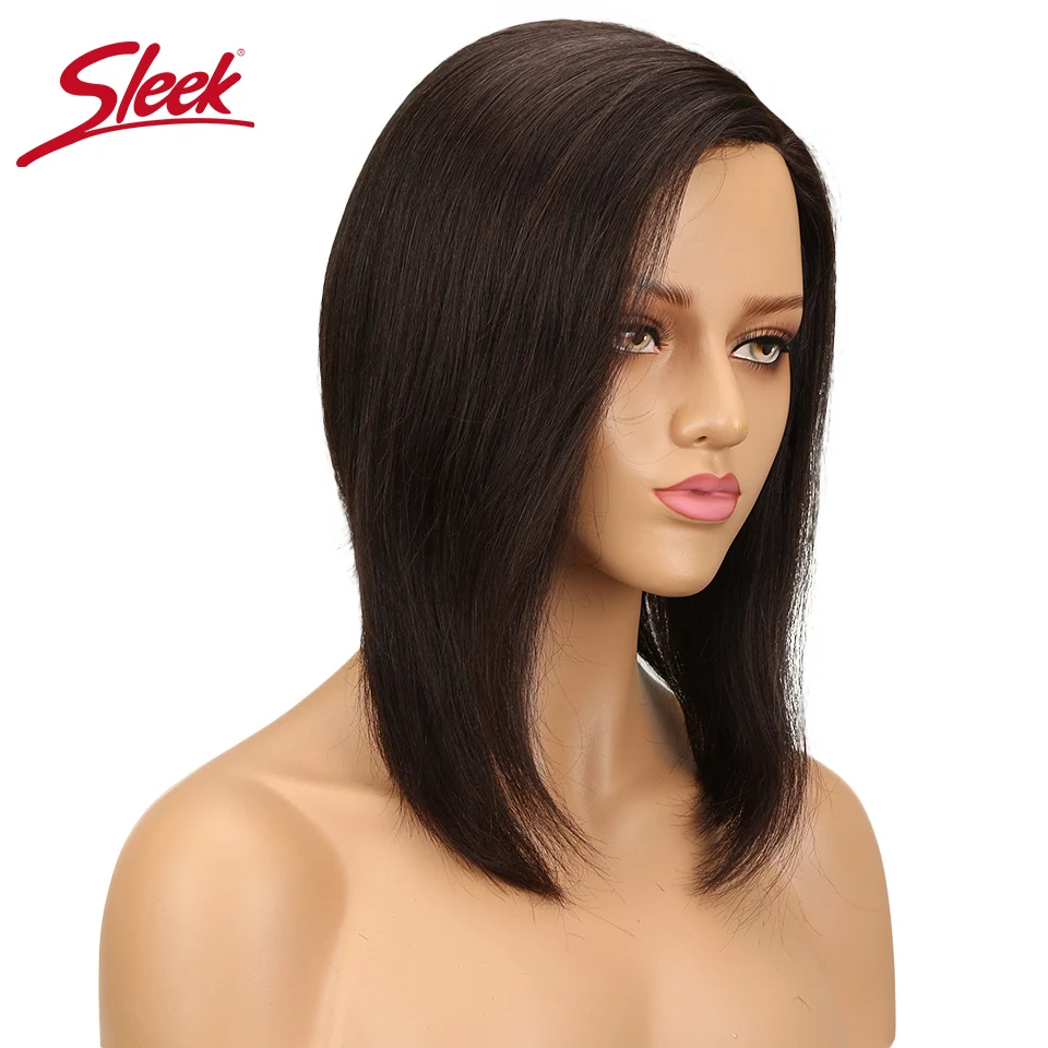 Peluca femenina de cabello humano liso con encaje frontal, pelo corto recto brasileño con corte Bob, Color rojo, 99J, n. ° 27