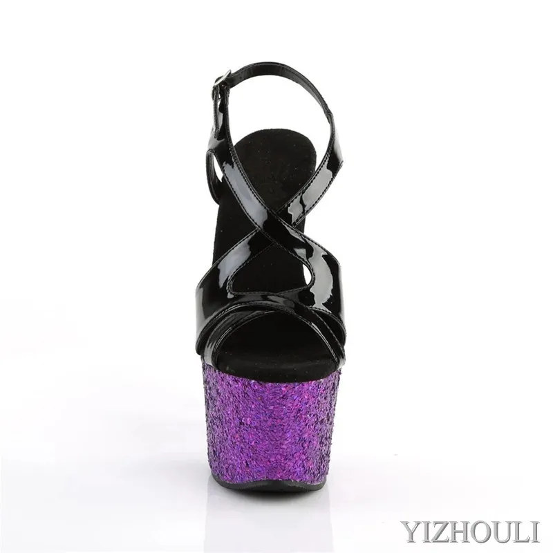 17 cm high heels, 7 inch sequined bag heel sandals, pole dancing practice performance, dancing shoes