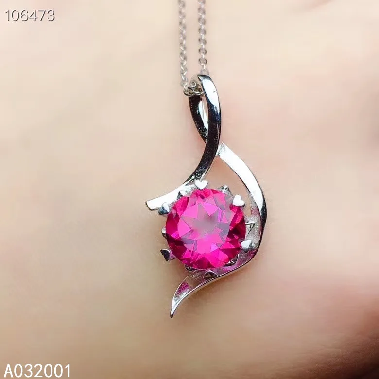 

KJJEAXCMY fine jewelry natural pink topaz 925 sterling silver women pendant necklace chain support test beautiful