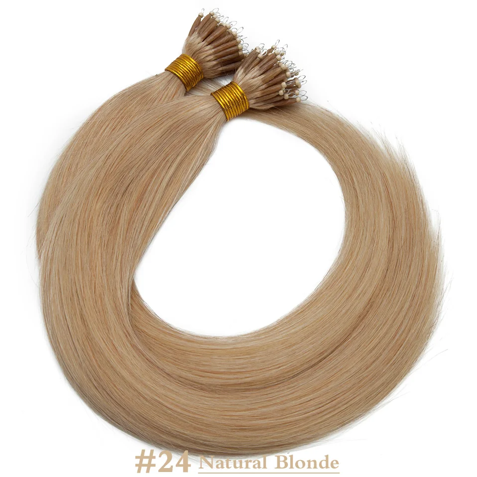 S-noilte 1 g/Strang Nano-Ringe Micro Links Echthaarverlängerungen Micro Bead Pre Bonded 16-24 Zoll 50 Stück Glatt Naturblond