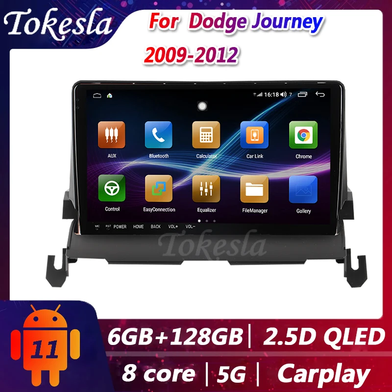 Tokesla Car Radio For Dodge Journey  Android 11 Audio Central Multimedi Dvd Player GPS Navigation Bluetooth carplay 5G 2009-2012