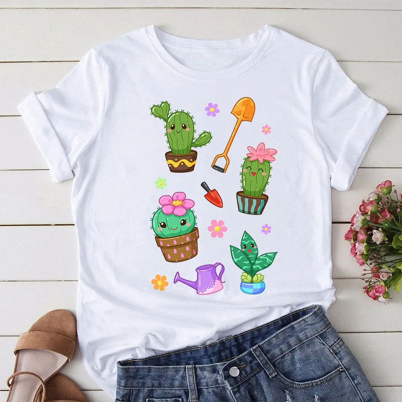 

New Fashion Women Tshirt Harajuku T-shirt Summer T Shirt Plus Size Cute Cactus Plants Print Short Sleeve Tees Tops