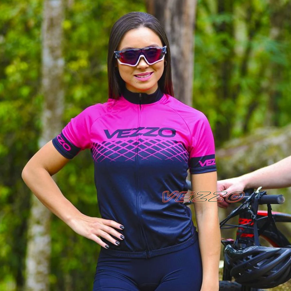 

VEZZ0 Red Female Cycling Overalls Summer Mtb Uniform Short Sleeve Biker Clothes Breathable And Quick-Drying Fabric For Tops