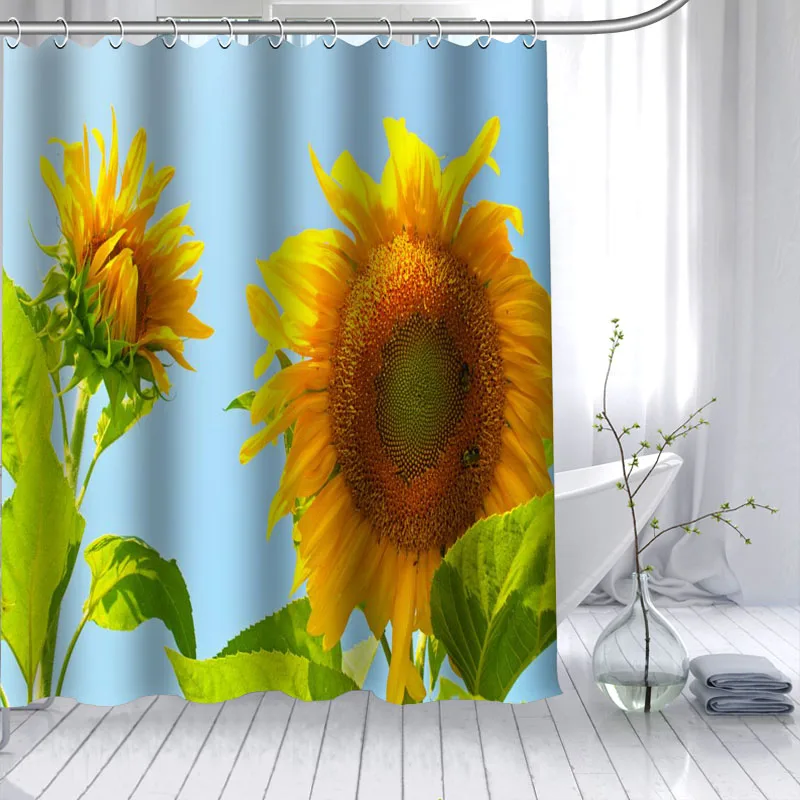 Popular Custom Sunflowers Shower Curtain Polyester Fabric Printing Bathroom Curtain Waterproof With Hook 150X180cm,180x180cm