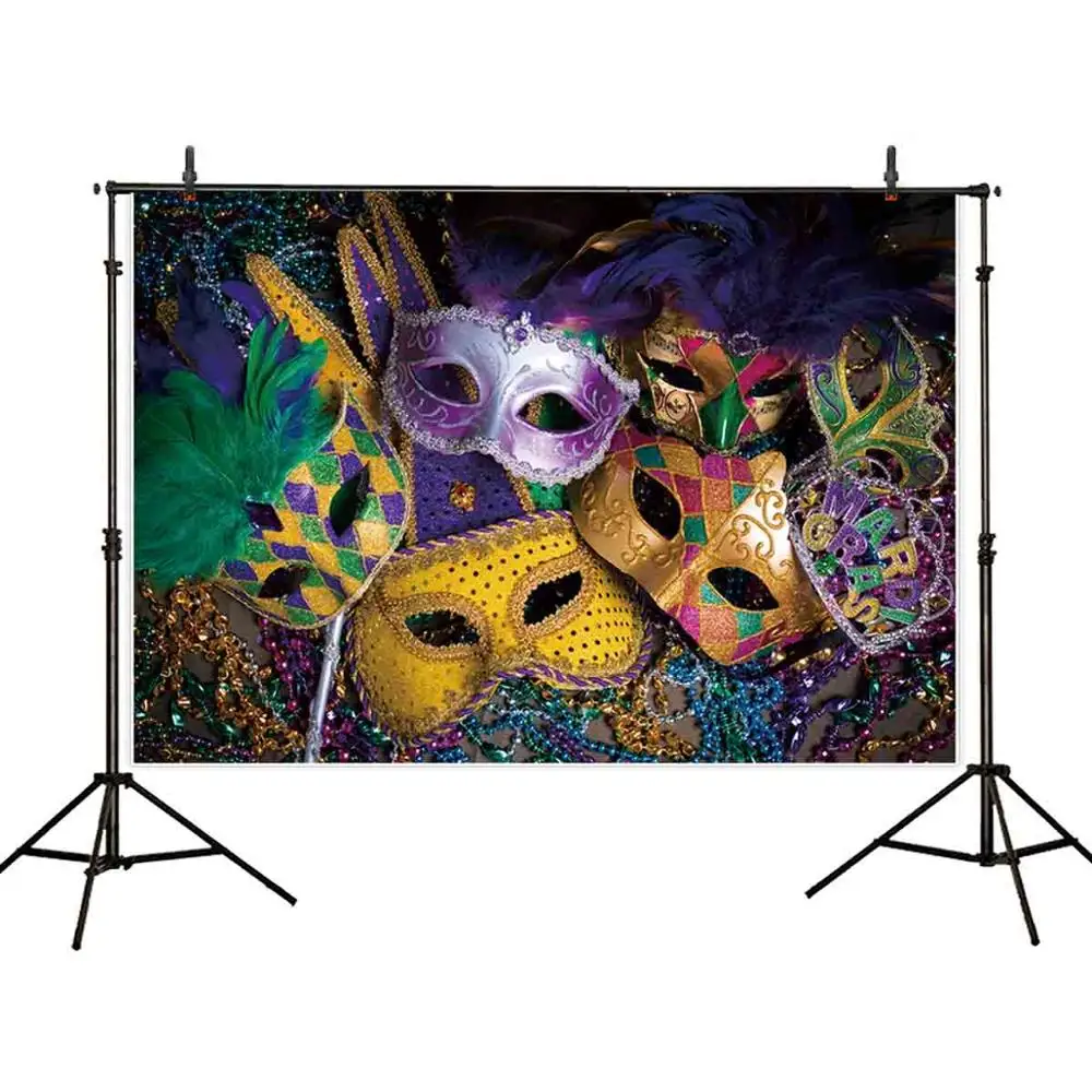 Allenjoy Mardi Gras Party Photography Backdrop Masquerade Mask Decor Carnival Feather Background Photocall Photo Studio Prop