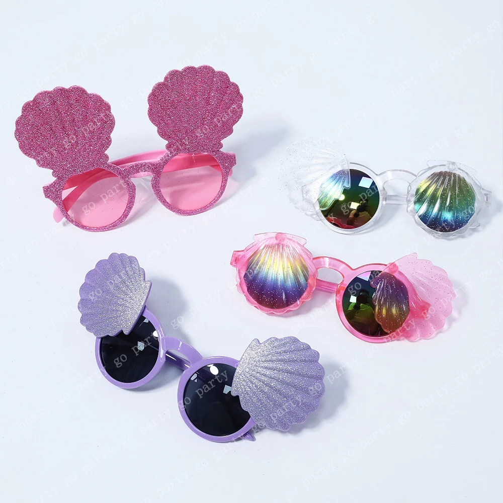 Pink Purple Shining Shell Sunglasses Mermaid Theme Hawaii Party Summer Beach Photo Props Adult kids Birthday Gifts Flash Glasses