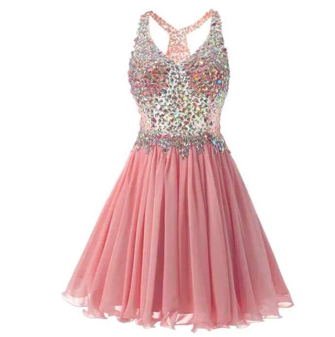 

Cheap Party Dress Rhinestones Tulle Dress Evening Gowns Back to School Uniform Handmade Bead Short Mini Homecoming Dress