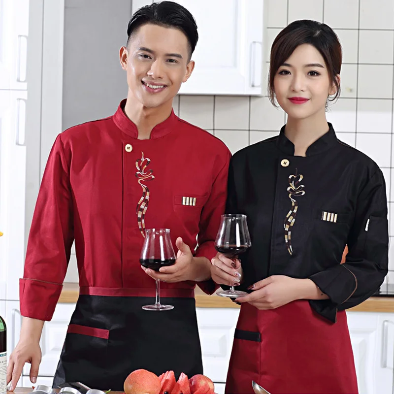 

long Sleeve Waiter Waitress Workwear Coat Hotel Restaurant Cleaning Work Uniforms Unisex Long Sleeve Palms Print Jacket