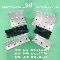 Black Color 6/8 Hole 90 Degree Brackets Corner 2060 3090 40120 2080 30120 40160 Vertical Angle Aluminum L Connector Accessories