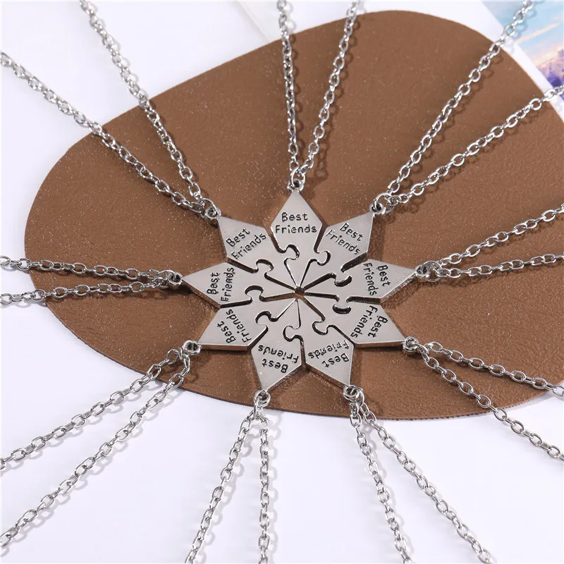 

Best Friend 9-Piece Set BFF Forever for Womem Men Friendship Good Sisters Three-Dimensional Triangle Alloy Necklace Jewelry